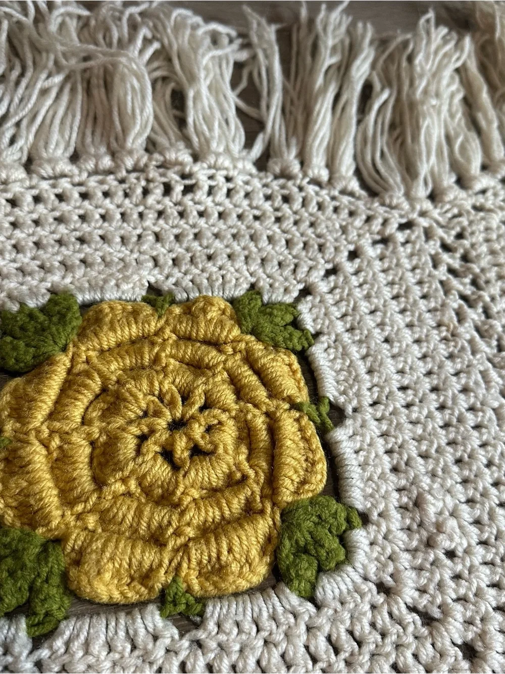 HUGE Vintage 1970s Handmade Granny Square Crochet Floral Afghan